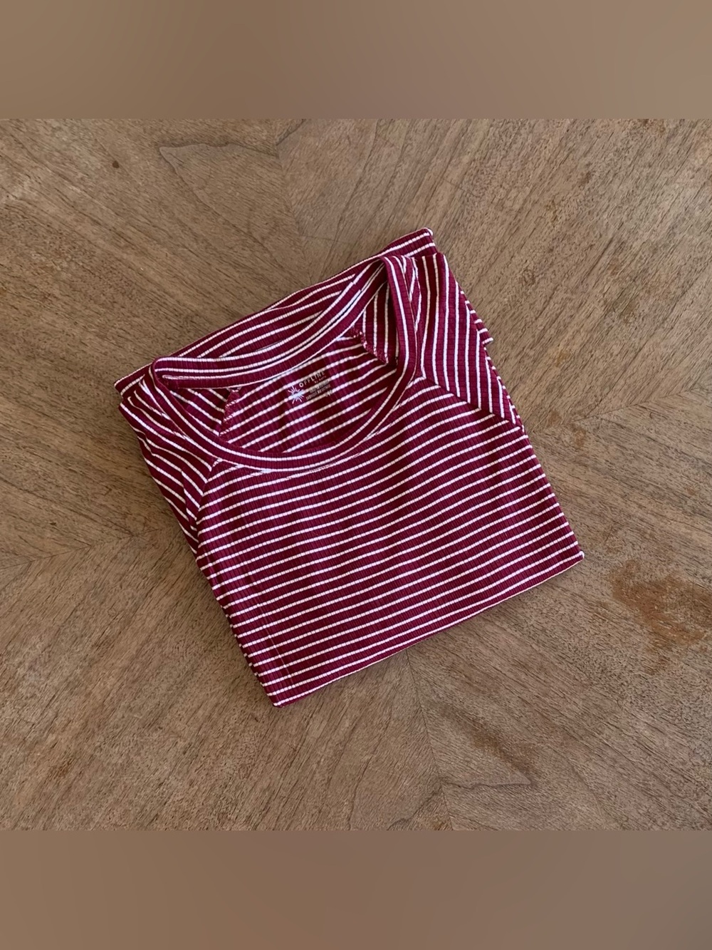 AErie Cherry Tart Stripe Thumbs Up Ribbed Reglan Long Sleeve T-Shirt